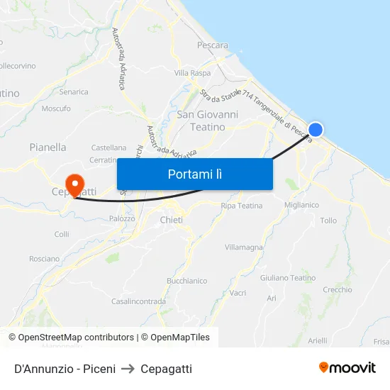 D'Annunzio - Piceni to Cepagatti map