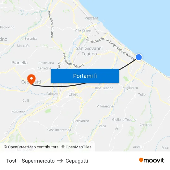 Tosti - Supermercato to Cepagatti map