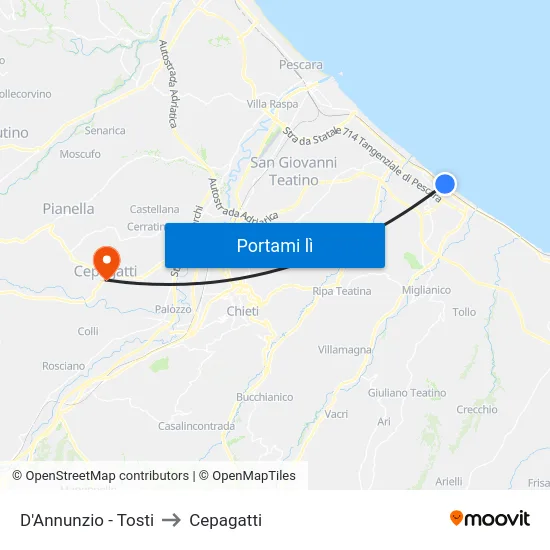 D'Annunzio - Tosti to Cepagatti map