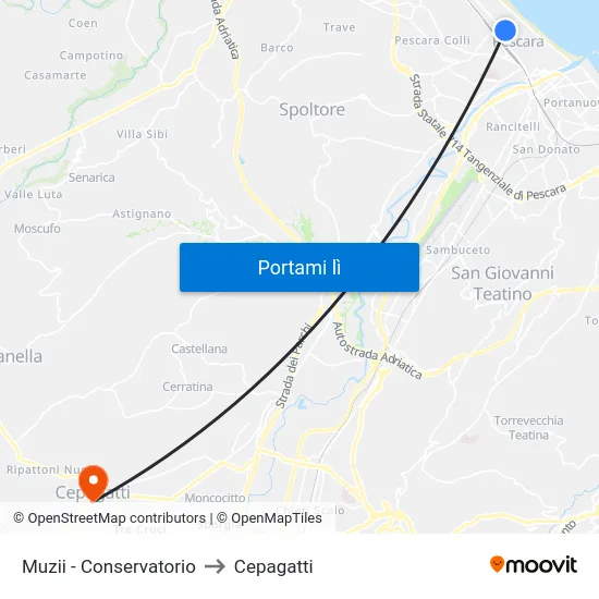 Muzii - Conservatorio to Cepagatti map