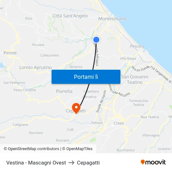 Vestina - Mascagni Ovest to Cepagatti map