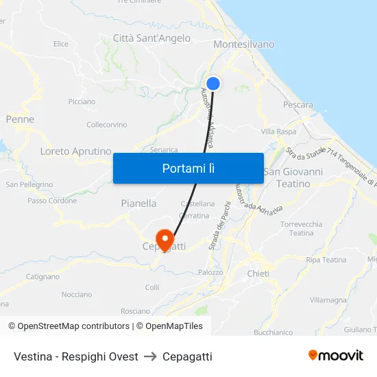 Vestina - Respighi Ovest to Cepagatti map