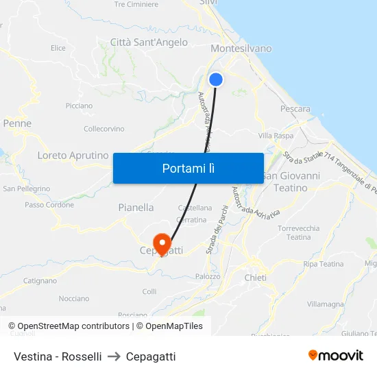 Vestina - Rosselli to Cepagatti map
