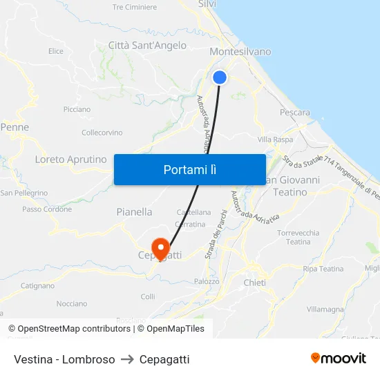 Vestina - Lombroso to Cepagatti map