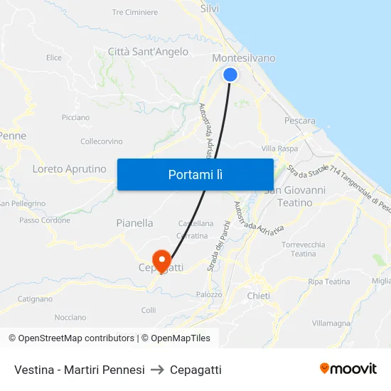 Vestina - Martiri Pennesi to Cepagatti map