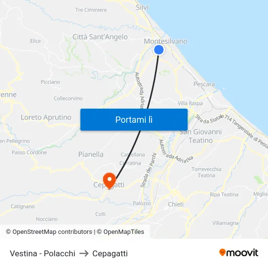 Vestina - Polacchi to Cepagatti map