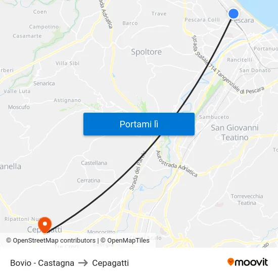 Bovio - Castagna to Cepagatti map