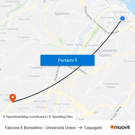 Falcone E Borsellino - Università Ovest to Cepagatti map