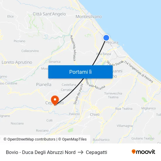 Bovio - Duca Degli Abruzzi Nord to Cepagatti map