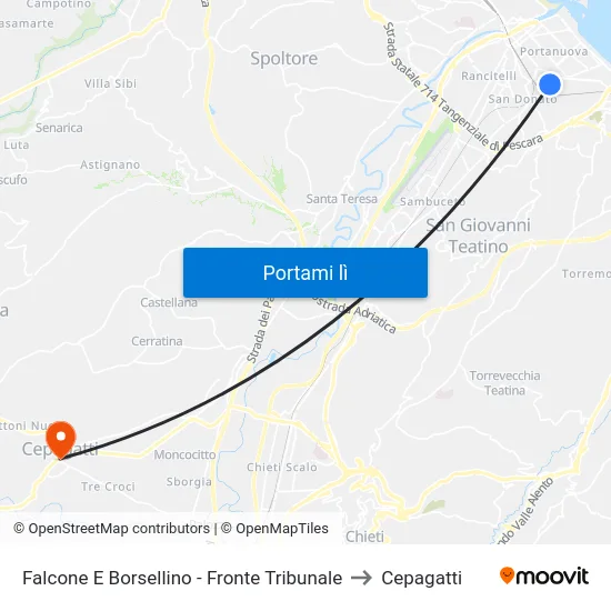 Falcone E Borsellino - Fronte Tribunale to Cepagatti map