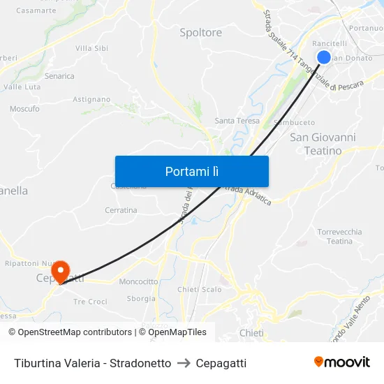 Tiburtina Valeria - Stradonetto to Cepagatti map