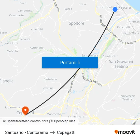 Santuario - Centorame to Cepagatti map
