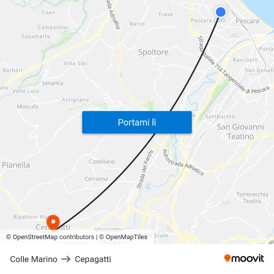 Colle Marino to Cepagatti map