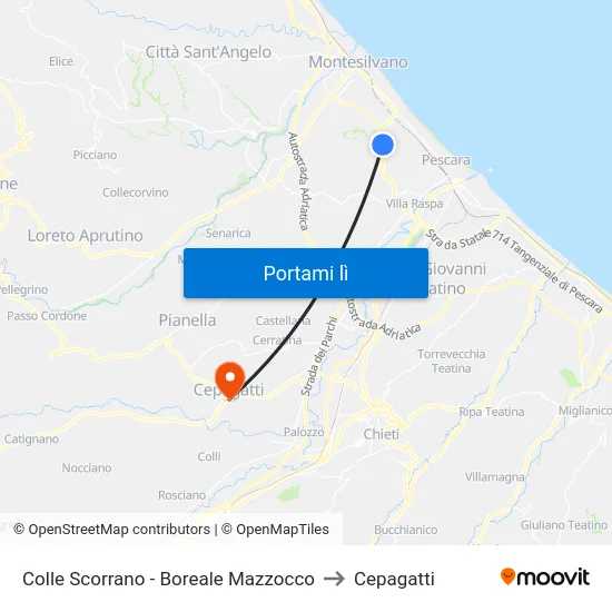Colle Scorrano - Boreale Mazzocco to Cepagatti map