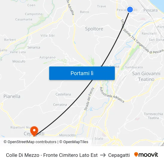 Colle Di Mezzo - Fronte Cimitero Lato Est to Cepagatti map