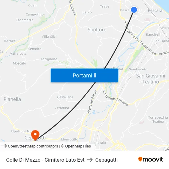 Colle Di Mezzo - Cimitero Lato Est to Cepagatti map