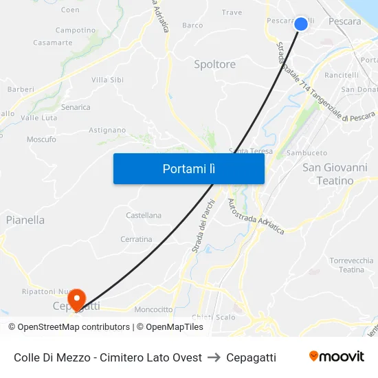 Colle Di Mezzo - Cimitero Lato Ovest to Cepagatti map