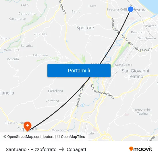 Santuario - Pizzoferrato to Cepagatti map