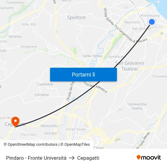 Pindaro - Fronte Università to Cepagatti map