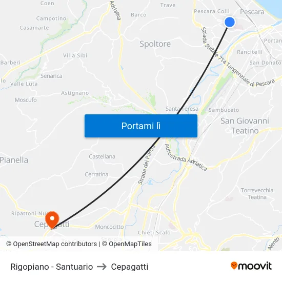 Rigopiano - Santuario to Cepagatti map