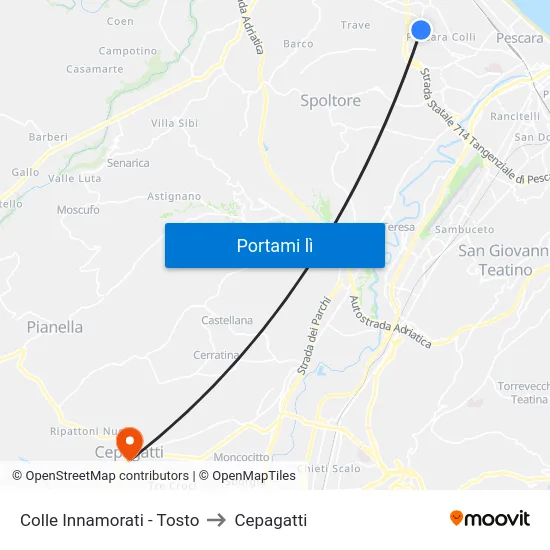 Colle Innamorati - Tosto to Cepagatti map