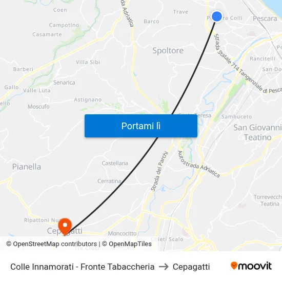 Colle Innamorati - Fronte Tabaccheria to Cepagatti map
