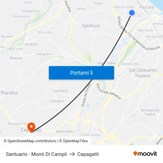 Santuario - Monti Di Campli to Cepagatti map