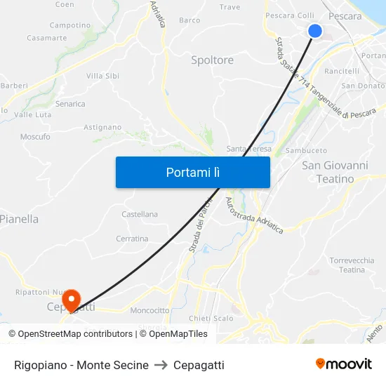 Rigopiano - Monte Secine to Cepagatti map