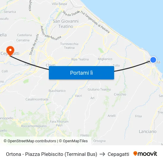 Ortona - Piazza Plebiscito (Terminal Bus) to Cepagatti map