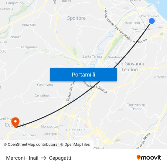 Marconi - Inail to Cepagatti map