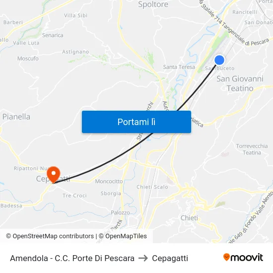 Amendola - C.C. Porte Di Pescara to Cepagatti map