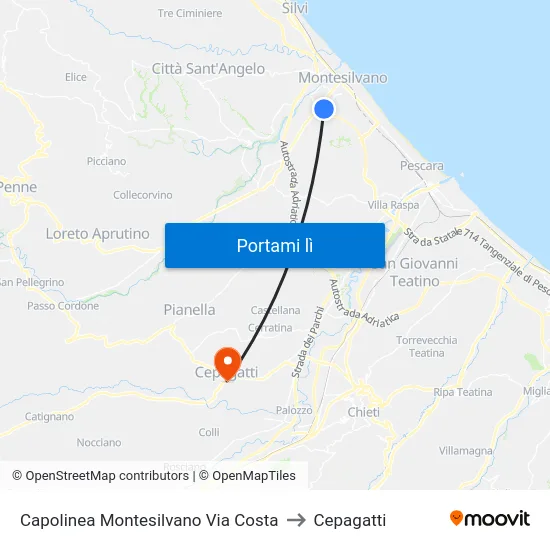 Capolinea Montesilvano Via Costa to Cepagatti map