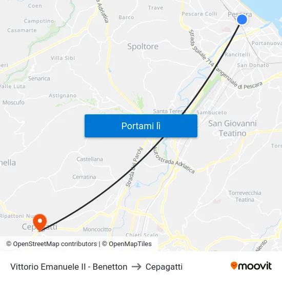 Vittorio Emanuele II - Benetton to Cepagatti map