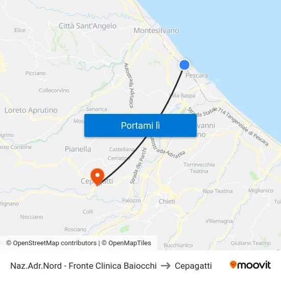 Naz.Adr.Nord - Fronte Clinica Baiocchi to Cepagatti map