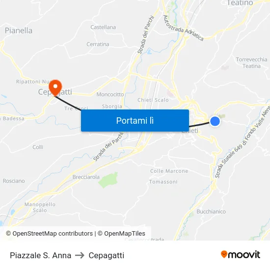 Piazzale S. Anna to Cepagatti map