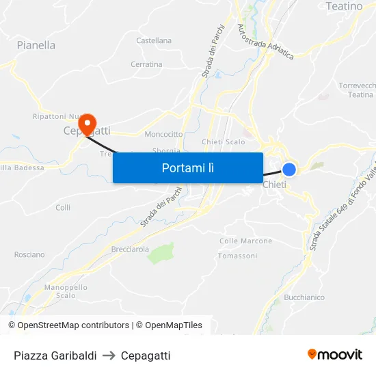 Piazza Garibaldi to Cepagatti map