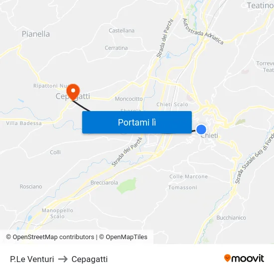 P.Le Venturi to Cepagatti map