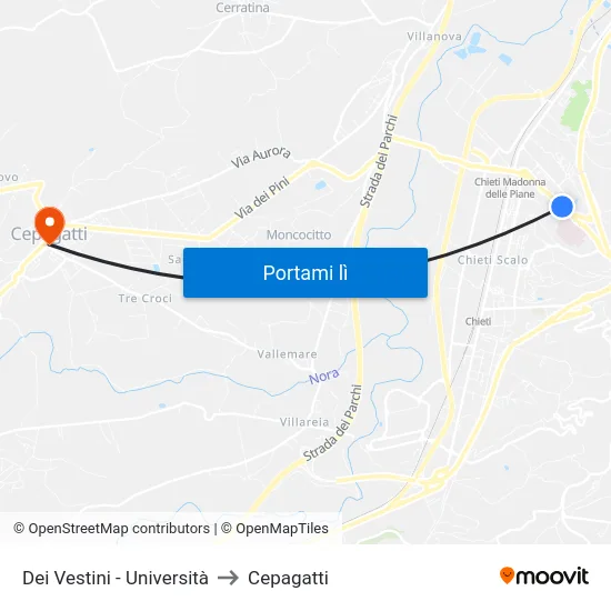 Dei Vestini - Università to Cepagatti map