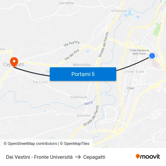 Dei Vestini - Fronte Università to Cepagatti map