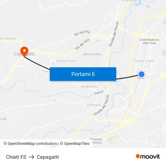 Chieti FS to Cepagatti map