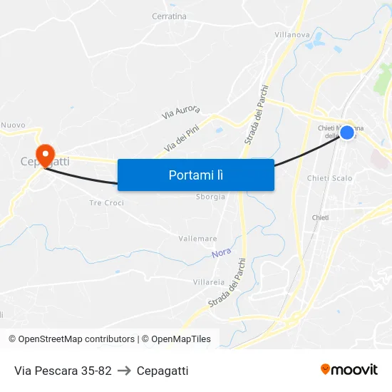 Via Pescara 35-82 to Cepagatti map