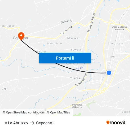 V.Le Abruzzo to Cepagatti map