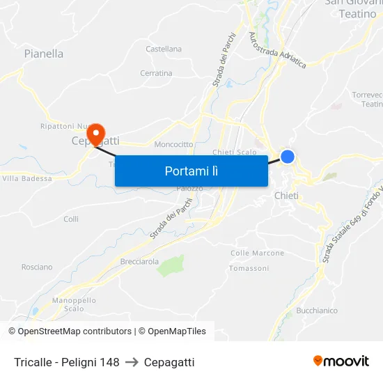 Tricalle - Peligni 148 to Cepagatti map