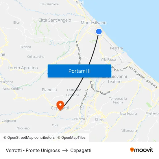 Verrotti - Fronte Unigross to Cepagatti map