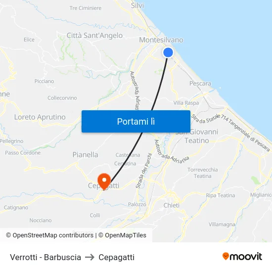 Verrotti - Barbuscia to Cepagatti map