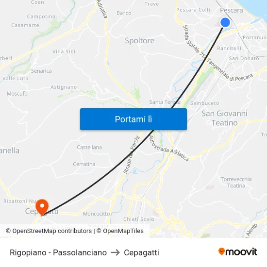Rigopiano - Passolanciano to Cepagatti map