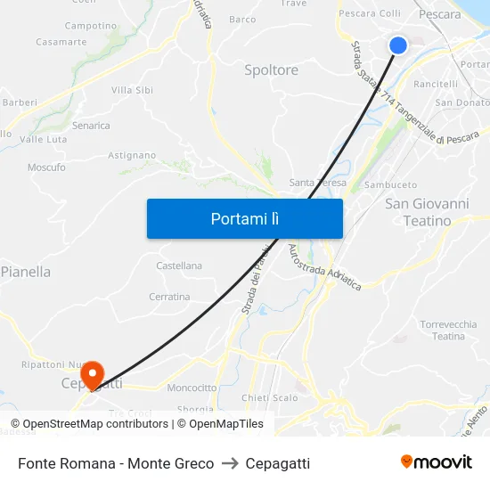 Fonte Romana - Monte Greco to Cepagatti map