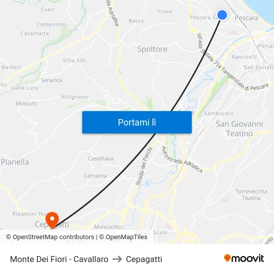 Monte Dei Fiori - Cavallaro to Cepagatti map