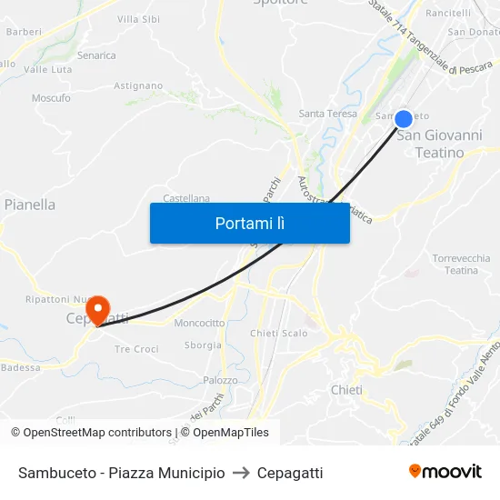 Sambuceto - Piazza Municipio to Cepagatti map