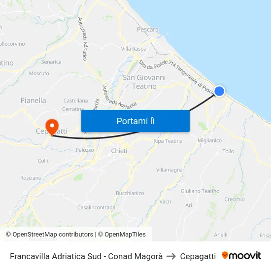 Francavilla Adriatica Sud - Conad Magorà to Cepagatti map